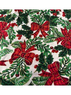 Christmas Cotton Fabric Festive Holly Plaid Bows Holly Jolly 12x44" Green Red